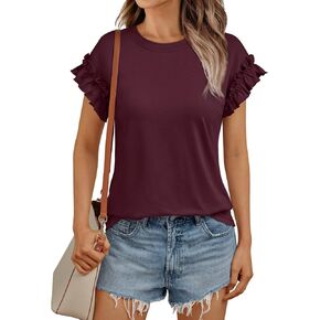 AUTOMET Womens Tshirts Short Sleeve Casual Summer Tops 2025 Ruffle Crewneck Trendy Fashion Dressy Cute Work Outfits