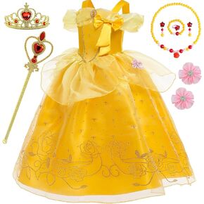 BanKids Belle Costumes for Girls Kids Princess Belle Dress Up Birthday Christmas Party with Accessories 3-10 Years