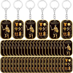 Sureio Christian Keychains Gifts Bulk Put on The Whole Armor Acrylic Keychains Dog Tag Knight Keychain for Men