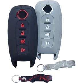2Pcs Silicone Remote Smart Key Fob Cover Compatible with 2024 2023 Nissan Rogue Pathfinder 4 Buttons (Black wirh Red)