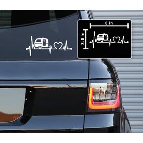 Camper Travel Trailer Heartbeat Vinyl Decals Bumper Stickers for Cars, Van, Trucks, Laptop (White, 8" x 3.5")