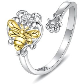 MANBU Sterling silver Spoon Ring for Women - Sunflower Snake Bee Vintage Victorian Ring Engagement Promise Jewelry Gift for Women
