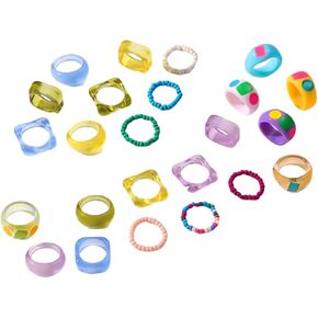 DATOA Resin Rings Acrylic Cute Trendy Rings Colorful Beads Rings Jewelry Plastic Resin Square Gem Stackable Chunky Ring for Women