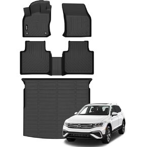 Jenofa-Car Floor Mats & Cargo Liner for VW Tiguan 2018-2024 5 Seats All Weather Floor Mats Set Custom Full Set High Edge Waterproof Durable Floor Liners for Volkswagen Tiguan Accessories Black