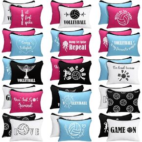 Irenare 30 Pcs Volleyball Cosmetic Bag Volleyball Gifts for Women Volleyball Stuff Gifts Volleyball Players Teams Volleyball Travel Pouch Canvas Makeup Bags for Team Gifts(Black, White,Volleyball)