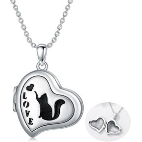 LONAGO Cat Locket Necklace That Holds Pictures 925 Sterling Silver Personalized Photo Locket Pendant Necklace for Women