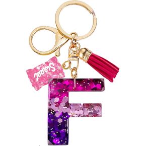 SELOVO Initial Keychain Purple Letter Alphabet Sweet Bag Charm Key Chain for Handbag
