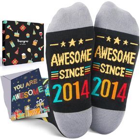 HAPPYPOP 10 Year Old Birthday Gifts Ideas for Boys - Socks for Kids Age 10, 2014 Birthday Gifts for Tween Girls, Happy Birthday Gift Box with Greeting Card