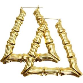 Gold Bamboo Triangle Hollow Hoop Earrings for Women - Big Large Bamboo Hoop Earring (Gold Triangle)