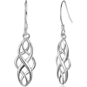 925 Sterling Silver Celtic Knot Braided Promise Statement Party Drop Earrings (Silver)