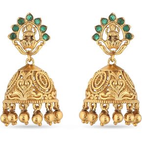 Tarinika Antique Gold Plated Utash Jhumkas with Temple Design - Indian Earrings for Women | Perfect for Ethnic Occasions | Traditional South Indian Jewelry | 1 Year Warranty*