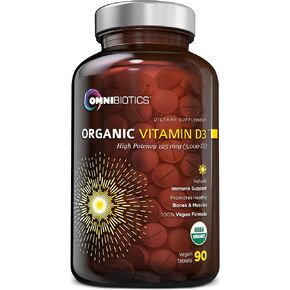 Organic Vitamin D3 5000 IU - High-Potency Vitamin D Supplements for Immune, Bone & Muscle Health, Vitamin D Tablets 5000 IU - 100% Vegan D3 for Bone Strength - 90 Unflavored Organic Vitamin D Tablets