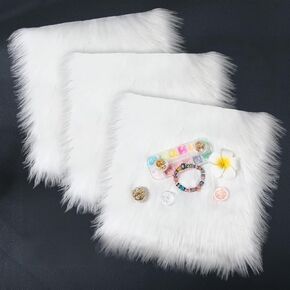 3 Pcs School Locker Rugs 12 Inches Mini Square Faux Fur Rug White Fluffy Area Carpet Soft Chair Cover Seat Pad Nail Mat for School Locker Decor Jewelry Photo Background Art Photography Props