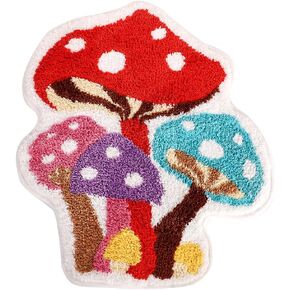 Mushroom Bathroom Rug, Spring Easter Cute Bath Mat Non-Slip for Shower, Super Absorbant Microfiber Soft Rainbow Rug for Tub, Washable Floor Mat for Kids Room Aesthetic
