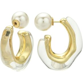 Acrylic Hoop Earrings Geometric Resin Minimalist Statement Clear Gold Chunky Pearl Hoops Earrings for Women