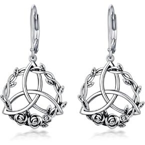 Seiyang 925 Sterling Silver Irish Celtic Earrings, Claddagh/Tree Of Life/Triquetra Trinity Celtic Knot Leverback Dangle Drop Earrings for Women Vintage Round Lucky Irish Celtic Jewelry