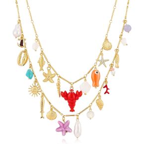 Sea Shell Necklace For Women With Two Layered Necklace Starfish Necklace Seashell Necklace Summer Beach Snail Shell Necklace Fashion Jewelry in Kuwait