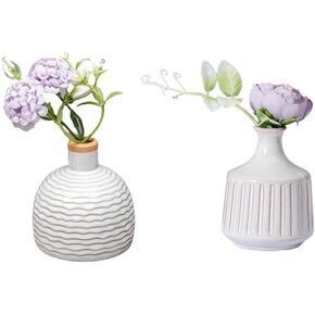 Ceramic Bud Vase with Small Flower, Arrangement Modern Minimalist Farmhouse Decor, Wedding Decorative Bud Vases for Shelf Decor, Table, Bookshelf, and Entryway Decorative Vase Set of 2