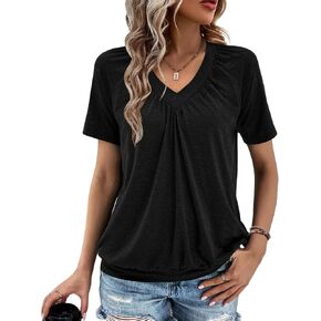Summer Tops for Women 2025 Shorts Sleeve Womens Tops,V Neck Soft Casual Loose Fit Ruched Top T Shirts Tee Clothes