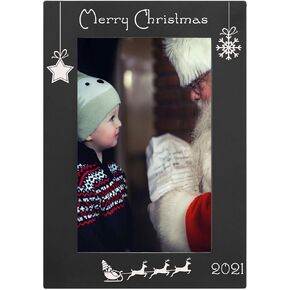 Merry Christmas - 2023-2024 - 2025 - Engraved Anodized Aluminum Hanging/Tabletop Personalized Group Family Photo Picture Custom Black Frame (4x6-inch Horizontal)