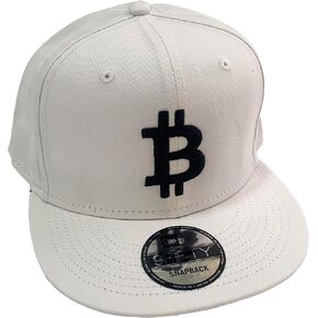 BTC Universe Bitcoin Flat Bill Snapback White Cap with 3D Puff Embroidery
