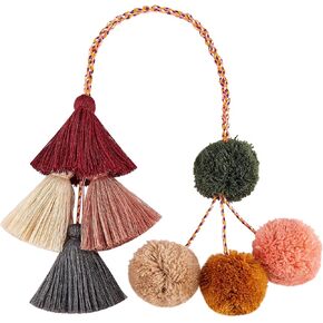 Tassel Boho Pom Pom Handbag Decor,21 Inch Straw Bag Charms Ornaments For Women,Handmade Decor (Multicolor) in Kuwait
