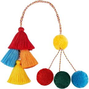 Tassel Boho Pom Pom Handbag Decor,21 Inch Straw Bag Charms Ornaments For Women,Handmade Decor (Multicolor)
