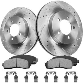 Brake Pads And Rotors Kit Compatible With 2012-2018 Ford Focus, 2013-2018 Ford C-Max, Front Automotive Replacement Brake Kits 54181 D1044-7947 Drilled And Slotted Rotors 278mm(10.9in)