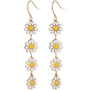 Flower Daisy Long Earrings Bohemian Sunflower Floral Drop Dangle Earrings 60s 70s Cute Holiday Earrings