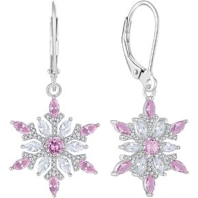 YL Snowflakes Earrings Sterling Silver Dangle Drop Earring Birthstone Christmas Jewelry for Women