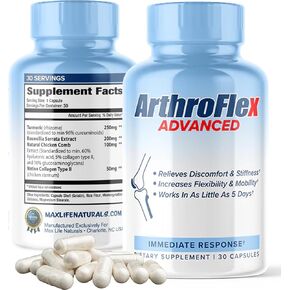 Joint Supplement - ArthroFlex Advanced Joint Support Supplement for Men & Women with Turmeric Curcumin, Boswellia Serrata Extract & Type II Collagen - Max Life Naturals, 30 Capsules