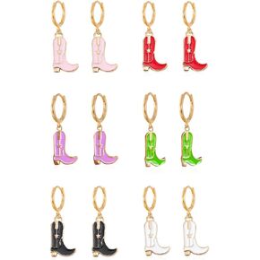 GBAHFY 6 Pairs Cowboy Cowgirl Boot Earrings Cute Western Drop Dangle Earrings Enamel Cowboy Hat Earrings for Women Set