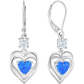 925 Sterling Silver Earrings Created White/Blue/Pink/Green Opal Earrings Double Heart Earring Jewelry