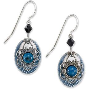 Blue Silver-tone Filigree Hammered Tear Drop Lapis Earrings Flower Crystal Gold-tone Surgical Steel
