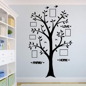 Family Photo Tree Wall Decor Wall Decal Stickers Living Room Home Decal Bed Baby Room Wall Decals, Memory Tree and Birds, Wall Stickers(Black)