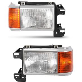 HECASA Pair Headlights Compatible with 1987-1991 Ford Bronco F150 F250 F350 F450 Truck Halogen Headlamp Replacement for E9TZ13008C E9TZ13008D Clear Lens Amber Lens Chrome Housing