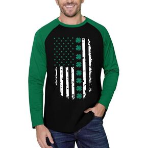 Arvilhill Men's St Patrick's Day Irish Green Long Sleeve Raglan Shirt (S-3XL)