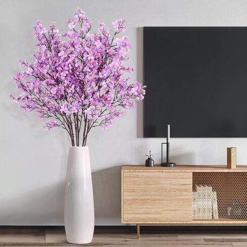 3 pcs Artificial Fake Cherry Blossom Flowers Branches for Vase, Faux Silk Cherry Stems Tall Vase Filler, Cherry Decor Vase Arrangements for Home Party Indoor Decor, Vase Not Included(White) in Saudi Arabia