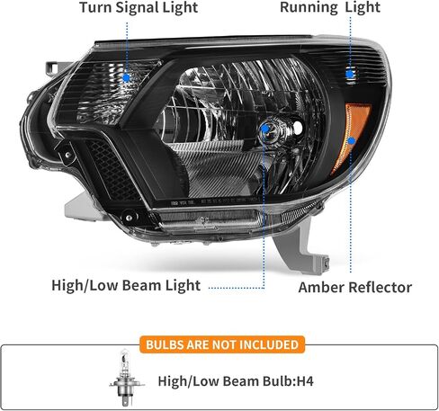 DWVO Headlights Assembly Compatible with 2012 2013 2014 2015 Tacoma 12-15 Tacoma Pickup Headlamp Pair Replacement Black Housing Amber Reflector Driver and Passenger Side in Saudi Arabia