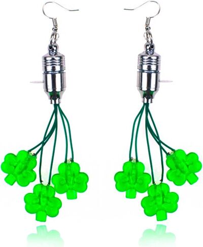 St. Patrick's Day Light Up Earrings Green Led Luck Clover Earrings Dangle Lightweight Plastic Led Shamrock Earrings Irish Holiday Carnival Earrings Jewelry for Women in Saudi Arabia