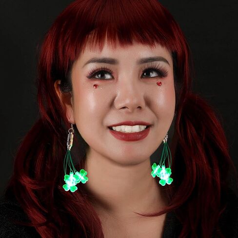 St. Patrick's Day Light Up Earrings Green Led Luck Clover Earrings Dangle Lightweight Plastic Led Shamrock Earrings Irish Holiday Carnival Earrings Jewelry for Women in Saudi Arabia