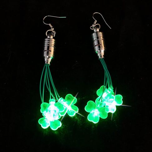 St. Patrick's Day Light Up Earrings Green Led Luck Clover Earrings Dangle Lightweight Plastic Led Shamrock Earrings Irish Holiday Carnival Earrings Jewelry for Women in Saudi Arabia