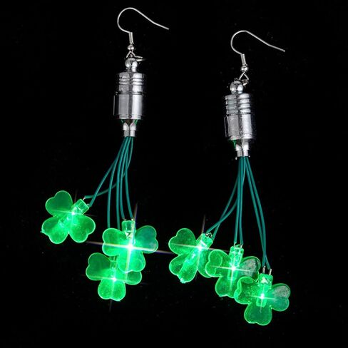 St. Patrick's Day Light Up Earrings Green Led Luck Clover Earrings Dangle Lightweight Plastic Led Shamrock Earrings Irish Holiday Carnival Earrings Jewelry for Women in Saudi Arabia