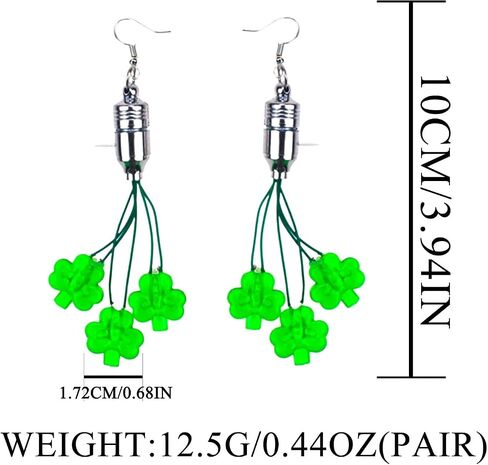 St. Patrick's Day Light Up Earrings Green Led Luck Clover Earrings Dangle Lightweight Plastic Led Shamrock Earrings Irish Holiday Carnival Earrings Jewelry for Women in Saudi Arabia