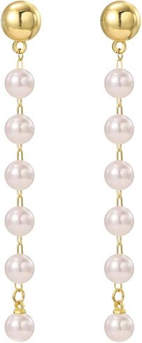 Boho Long Pearl Drop Dangle Earrings,Vintage Tiny White Pearl Chain Earrings Handmade Statement Bridal Jewelry for Women in Saudi Arabia