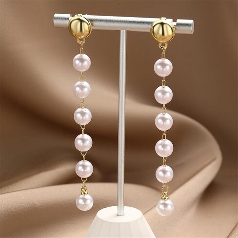 Boho Long Pearl Drop Dangle Earrings,Vintage Tiny White Pearl Chain Earrings Handmade Statement Bridal Jewelry for Women in Saudi Arabia