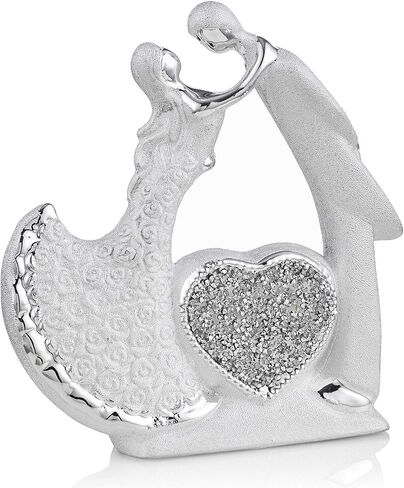 NUPTIO Romantic Couple Figurines in Love, Silver Wedding Anniversary Present for Couple, Wedding Love Figurines Ornaments, Couple Ceramic Sculpture for Valentine's Day Home Living Room Bedroom Decor in Saudi Arabia