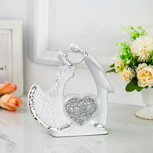 NUPTIO Romantic Couple Figurines in Love, Silver Wedding Anniversary Present for Couple, Wedding Love Figurines Ornaments, Couple Ceramic Sculpture for Valentine's Day Home Living Room Bedroom Decor in Saudi Arabia
