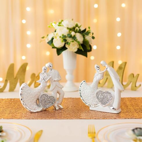 NUPTIO Romantic Couple Figurines in Love, Silver Wedding Anniversary Present for Couple, Wedding Love Figurines Ornaments, Couple Ceramic Sculpture for Valentine's Day Home Living Room Bedroom Decor in Saudi Arabia