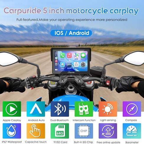 Carpuride W702B PRO Motorcycle Carplay Screen for BMW R1200GS R1250GS S1000XR Motorcycle, 7 inch Waterproof Touchscreen, Portable Carplay/Android Auto GPS Navigation for Motorbike, Dual Bluetooth in Kuwait
